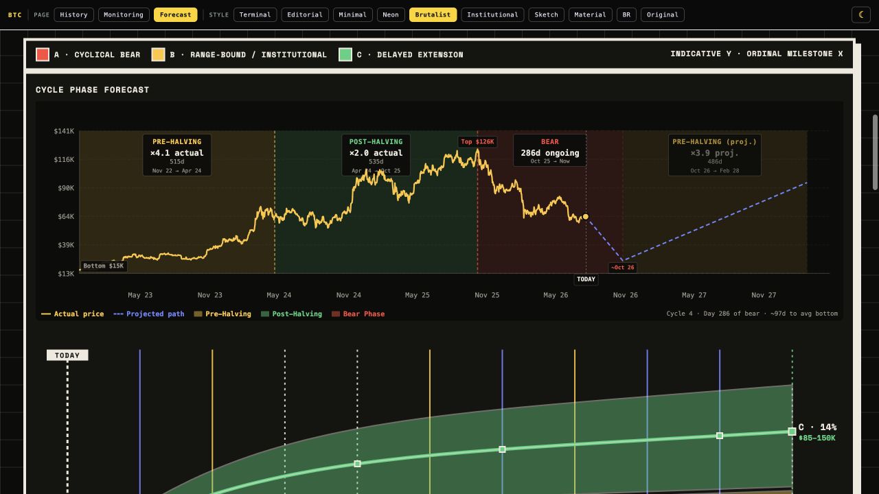 Bitcoin Cycle Tracker scenario interface